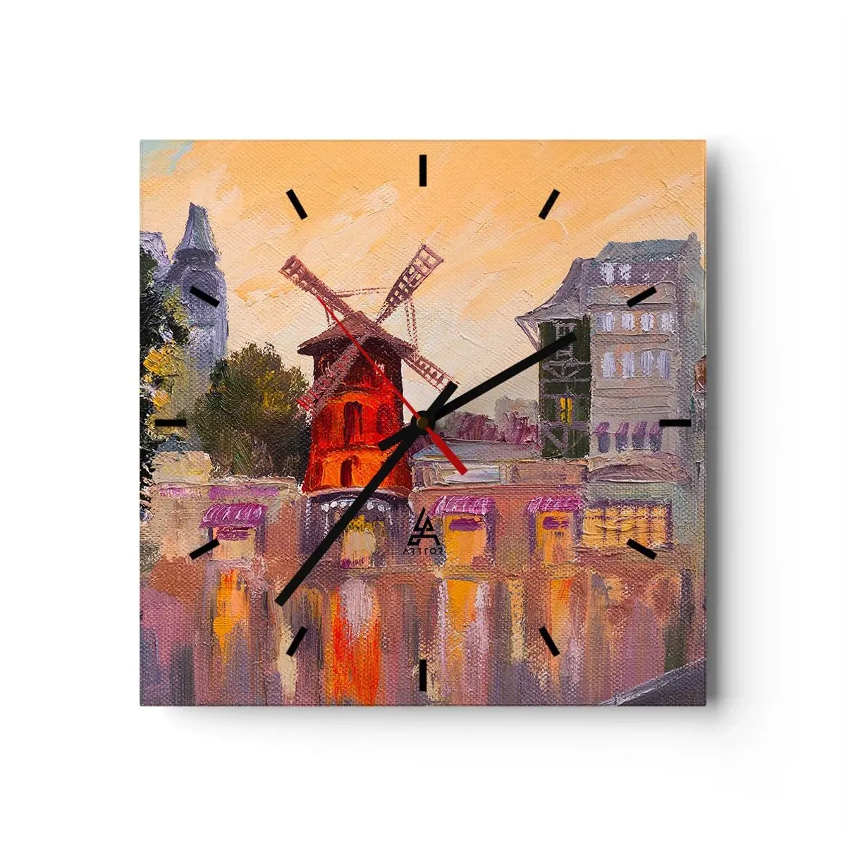 Väggklocka - Klocka på glas - Ikoner av Paris – Moulin Rouge - 30x30 cm