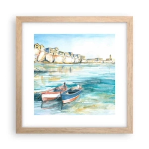 Affisch i ram av ljusek - Landskap i azurblått - 30x30 cm