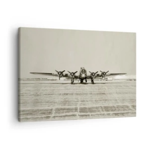 Canvastavla - Bild på duk - Historiskt flygplan på flygplatsen i sepia - 70x50cm - Redo som vanligt - Modern väggdekoration för vardagsrum och sovrum ARTTOR