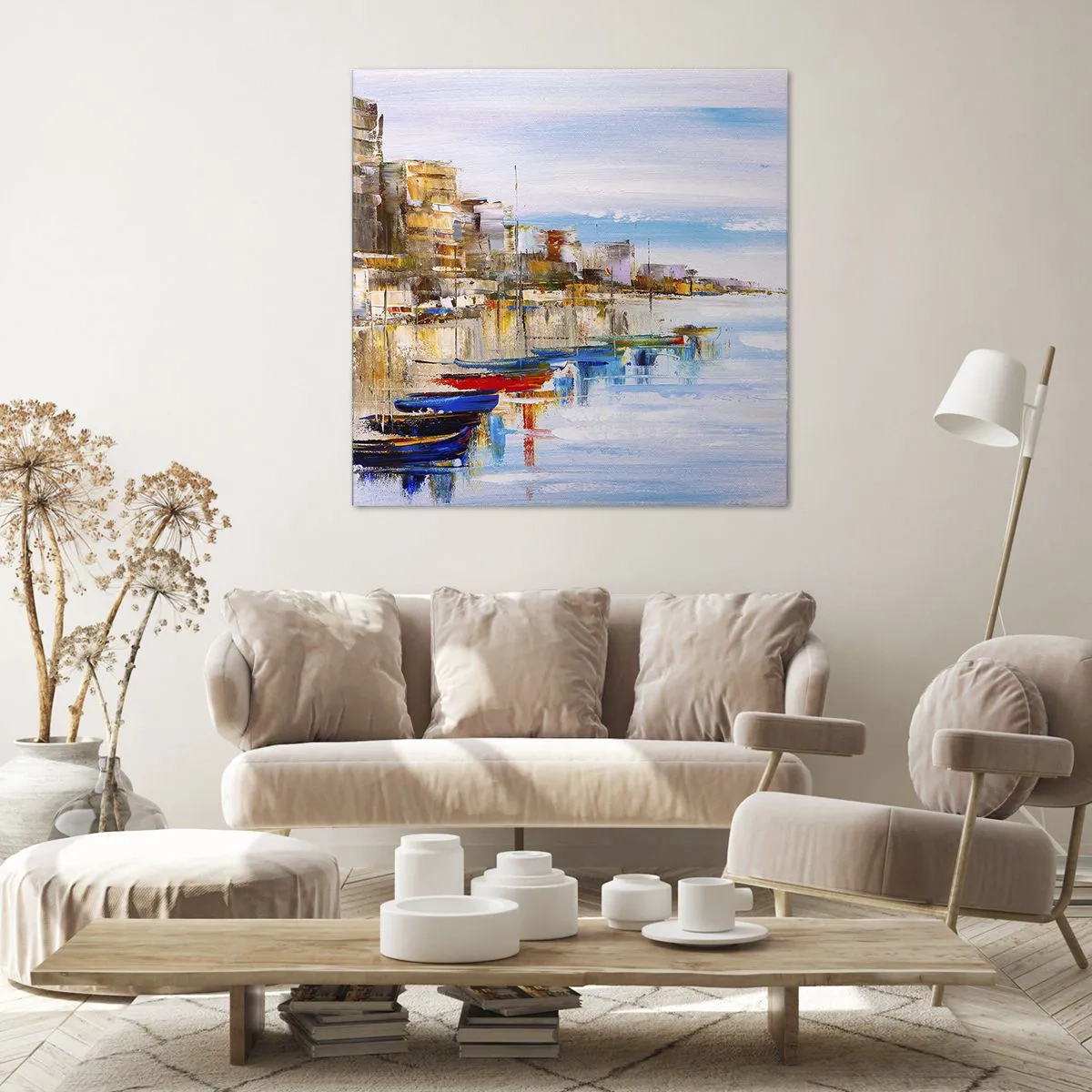 Canvastavla - Bild på duk - Flerfärgad urban hamn - 30x30 cm