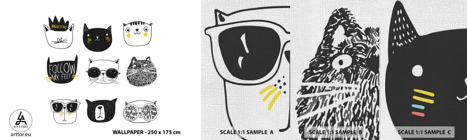 Provbit av fototapet Premium Canvas - Varje annorlunda - Katt, Illustration, Grafik - 100x30 cm