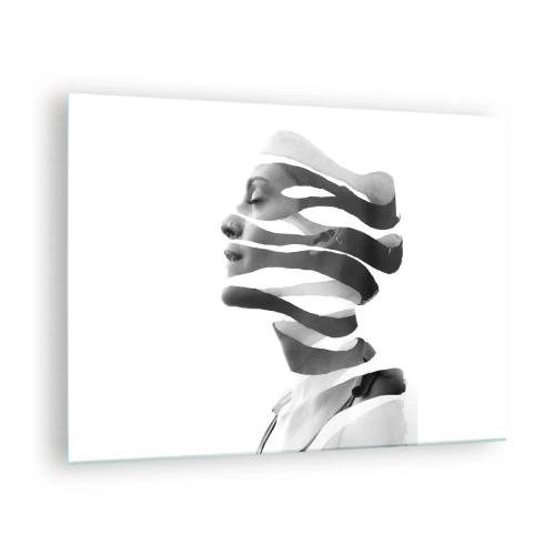 Glastavla - Bild på glas - Abstrakt komposition av ett kvinnligt porträtt - 70x50cm - Surrealistisk porträtt - Modern väggdekoration för vardagsrum och sovrum ARTTOR