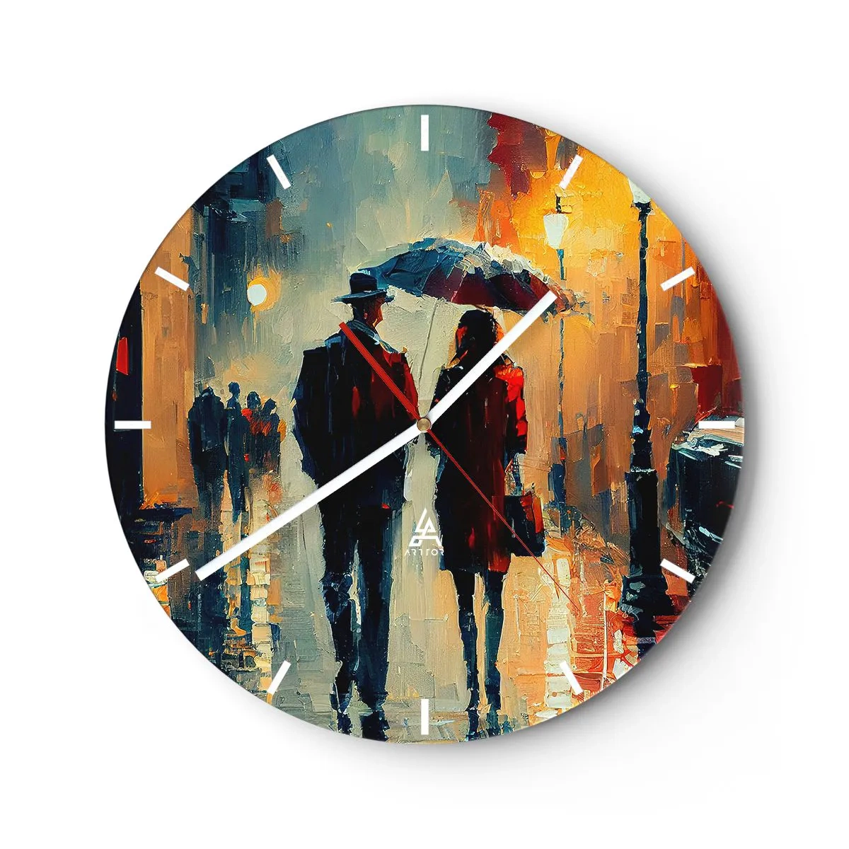 Väggklocka - Klocka på glas - Kärlekshistoria på stan - 40x40 cm