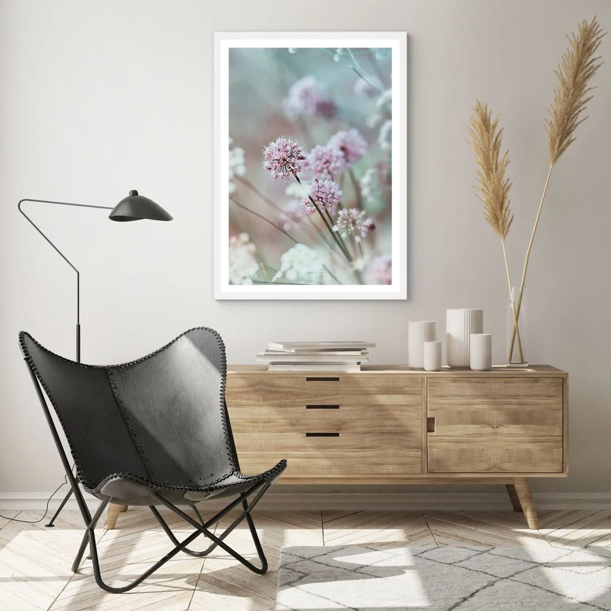 Affisch i vit ram - Söta örtfiligraner - 50x70 cm
