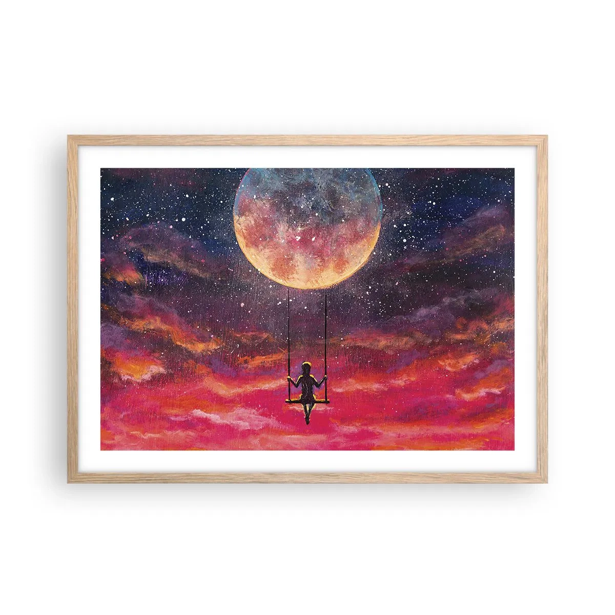 Affisch i ram av ljusek - Sväva i molnen - 70x50 cm