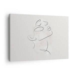 Canvastavla - Bild på duk - En minimalistisk skiss av ett ansikte mot en ljus bakgrund - 70x50cm - Drömmens kontur - Modern väggdekoration för vardagsrum och sovrum ARTTOR