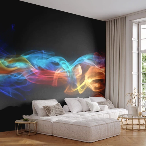 Självhäftande Fototapet Deluxe Sticker - Dimmas regnbågsdans - Abstraktion, Grafik, Färgglada lågor - 250x175 cm
