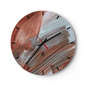 Väggklocka - Klocka på glas - Höstpenseldrag i rödgrå toner - 30x30cm - Höst- och blåsig abstraktion - Modern väggdekoration för vardagsrum, kök och sovrum ARTTOR