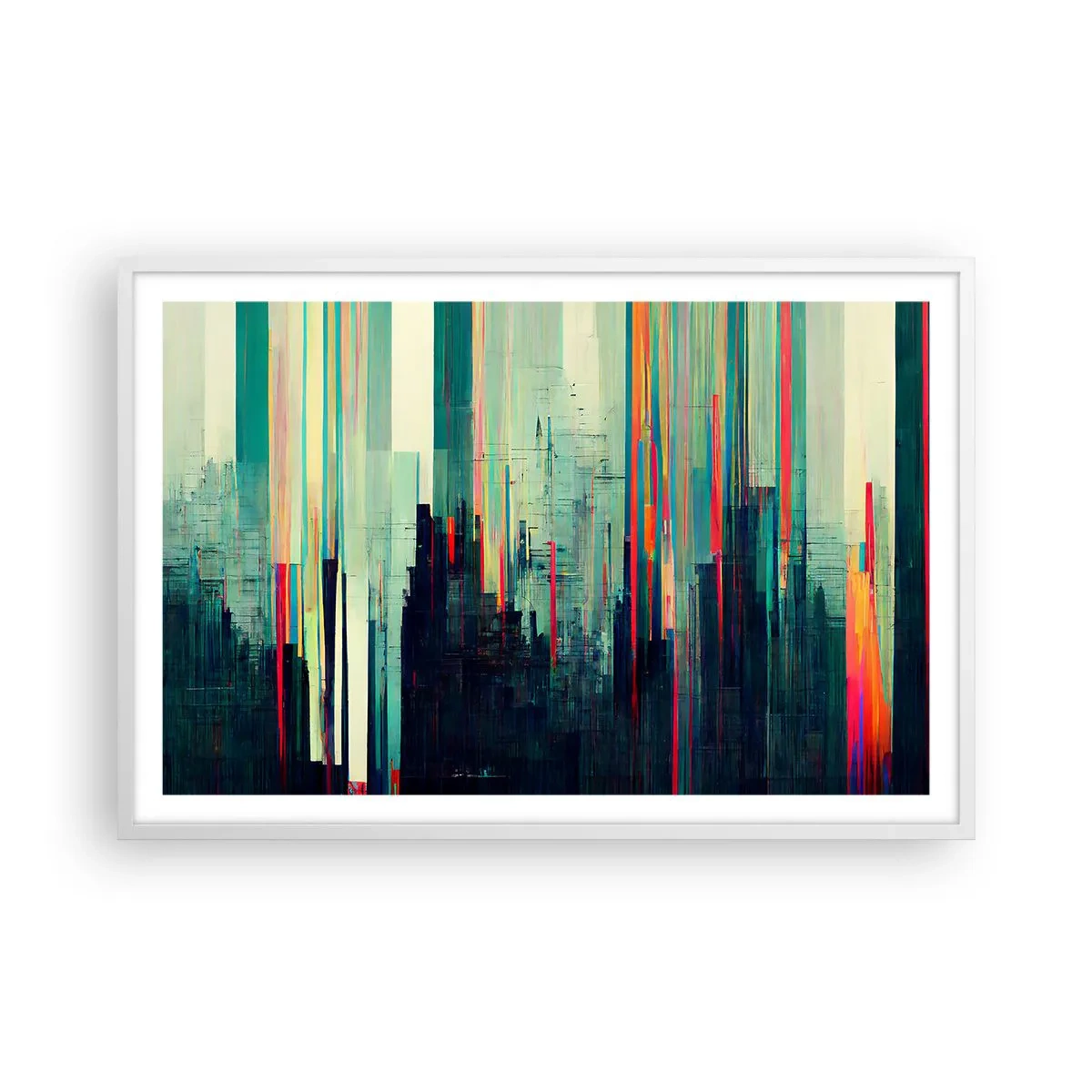 Affisch i vit ram - Futuristisk stad - 91x61 cm
