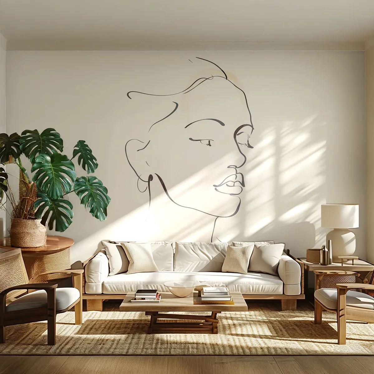Fototapet Premium Canvas - Säkra drag - Abstraktion, Kvinnans ansikte, Linjekonst - 250x175 cm