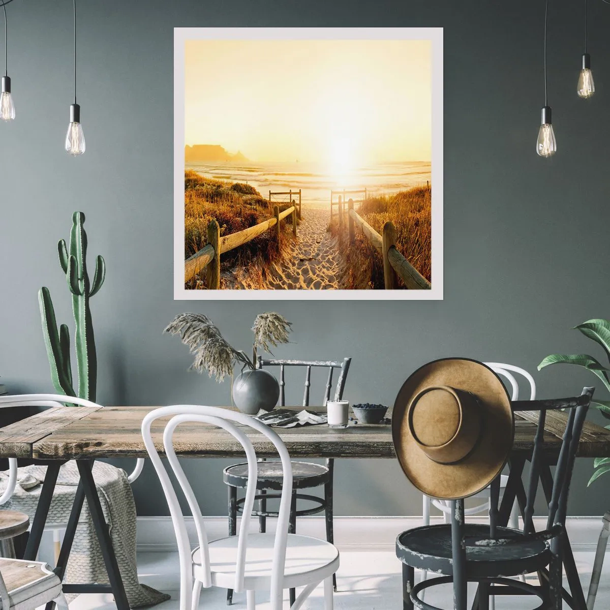 Affisch - Genom sanddynan mot solen - 40x40 cm