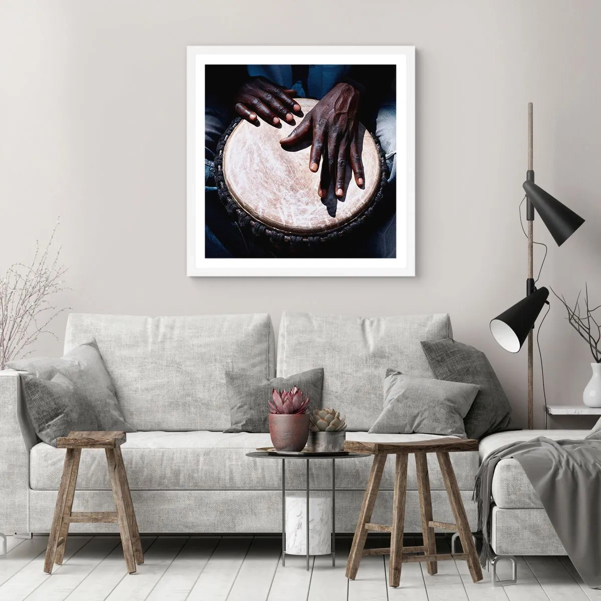 Affisch i vit ram - Lev efter din rytm - 50x50 cm