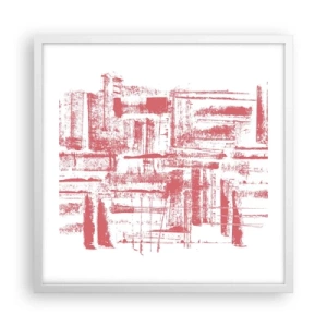 Affisch i vit ram - Röd stad - 50x50 cm
