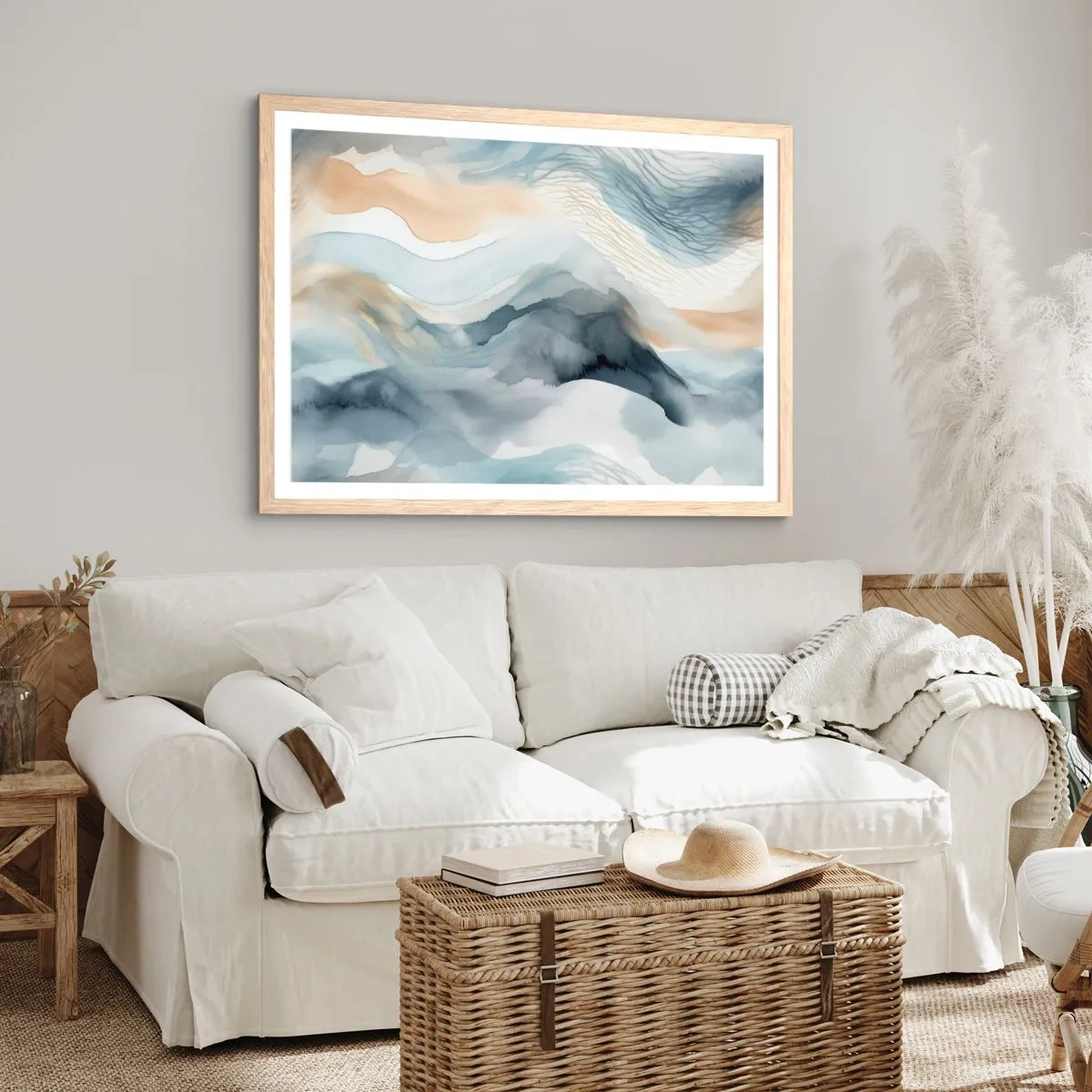 Affisch i ram av ljusek - Snöig och dimmig abstraktion - 100x70 cm
