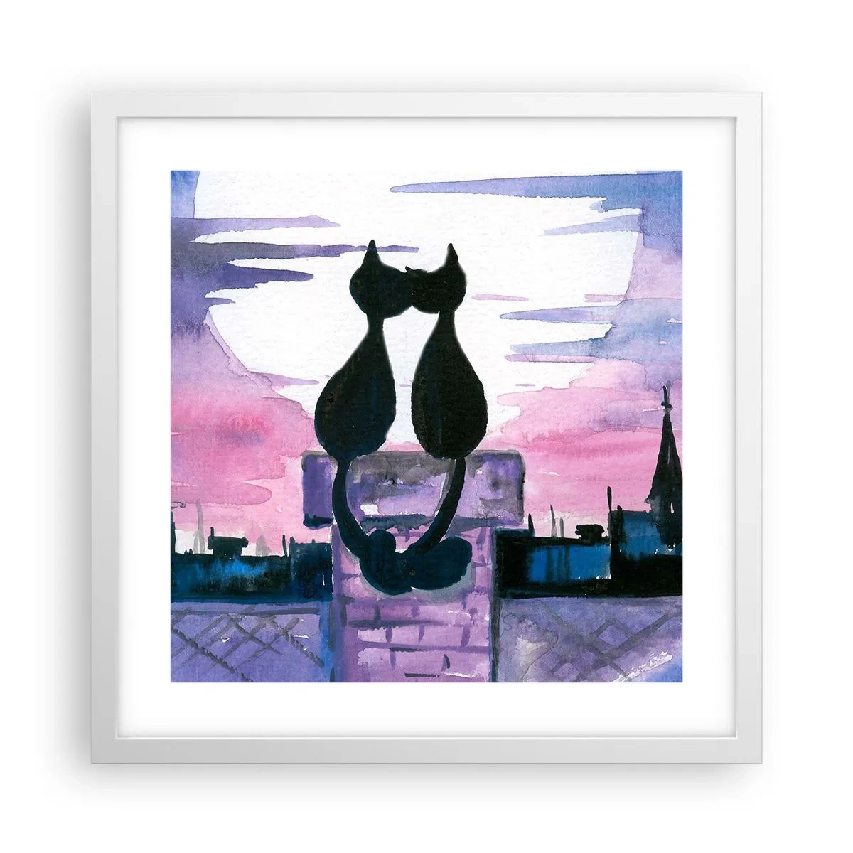 Affisch i vit ram - Rendez-vous under månen - 40x40 cm