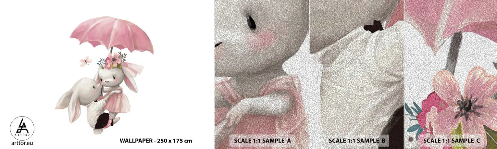 Provbit av fototapet Premium Sand - Det är just kärlek - För barn, Kaniner, Saga - 100x30 cm