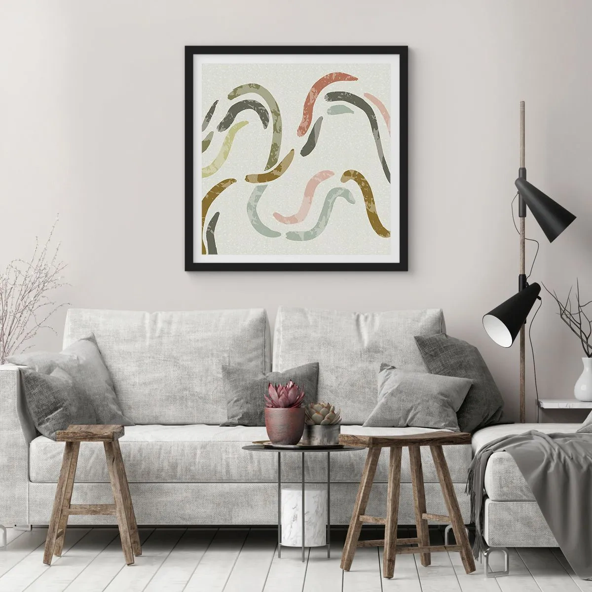 Affisch i svart ram - Abstraktionens glada dans - 60x60 cm