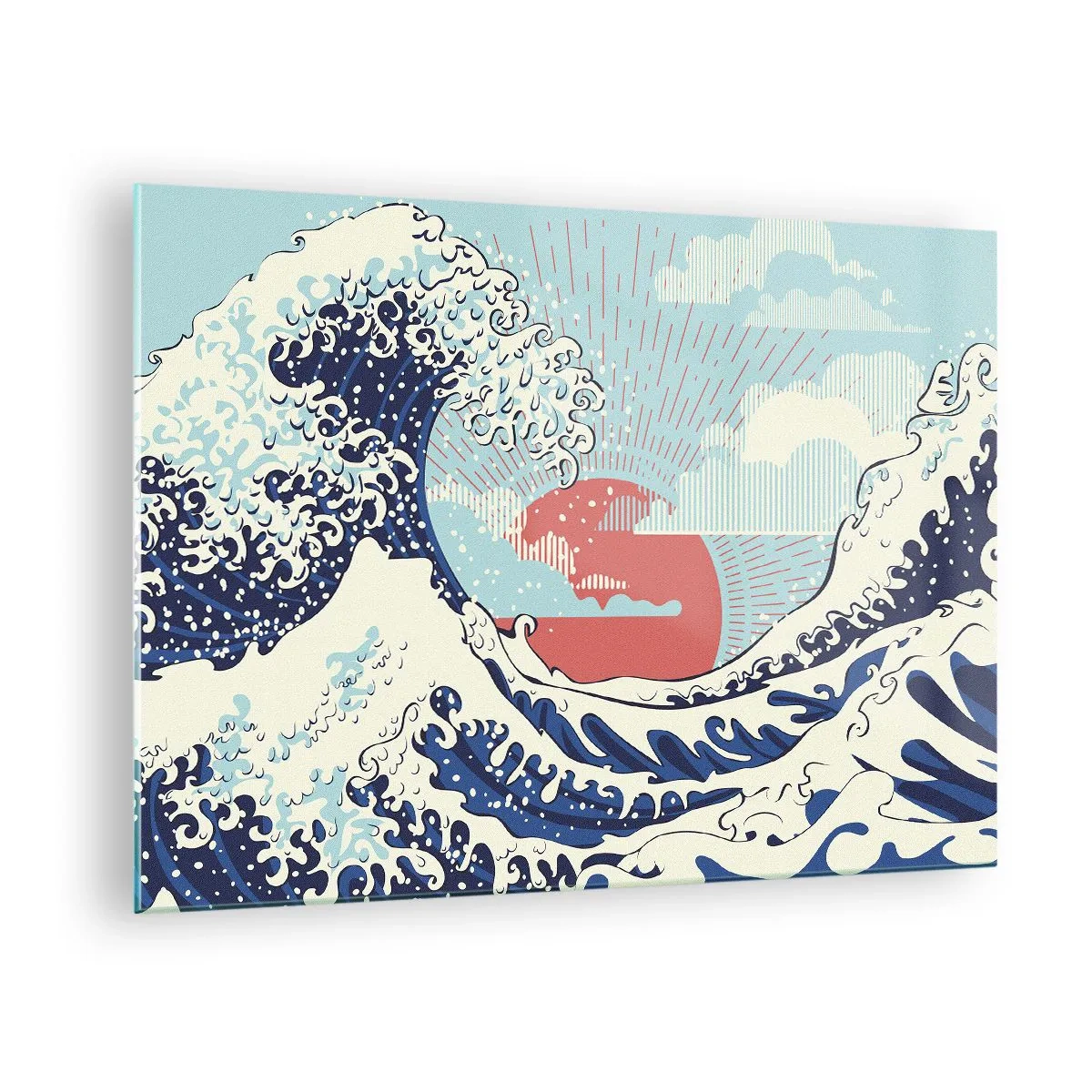 Glastavla - Bild på glas - En stiliserad våg inspirerad av japansk konst - 70x50cm - Ur japanska inspirationer - Modern väggdekoration för vardagsrum och sovrum ARTTOR