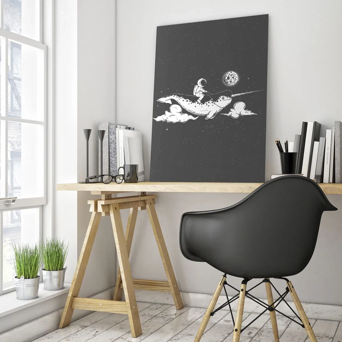 Glastavla - Bild på glas - Rymdryttare - 50x70 cm