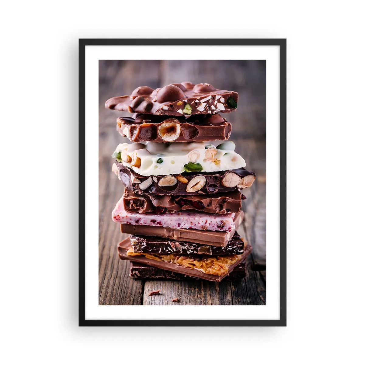 Affisch i svart ram - En bunt chokladkakor med nötter och frukt - 50x70cm - Härligt perspektiv - Modern väggdekoration för vardagsrum och sovrum ARTTOR