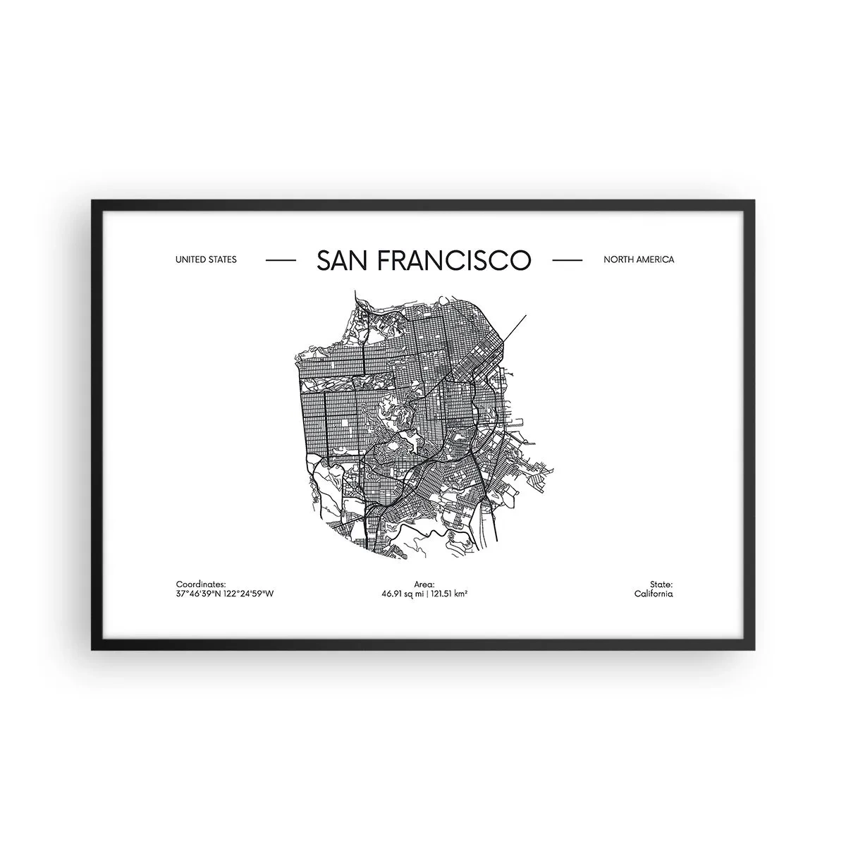 Affisch i svart ram - San Franciscos anatomi - 91x61 cm