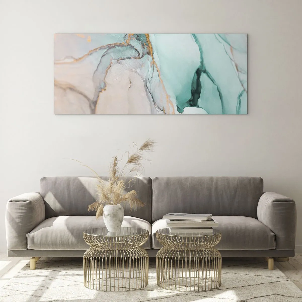 Glastavla - Bild på glas - Formernas och färgernas dans - 120x50 cm