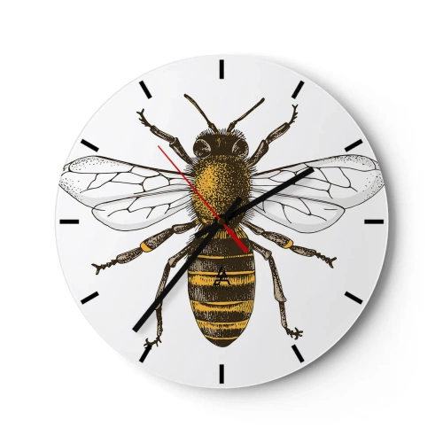 Väggklocka - Klocka på glas - Illustration av ett bi med utbredda vingar på vit bakgrund - 30x30cm - Vackert och bra - Modern väggdekoration för vardagsrum, kök och sovrum ARTTOR