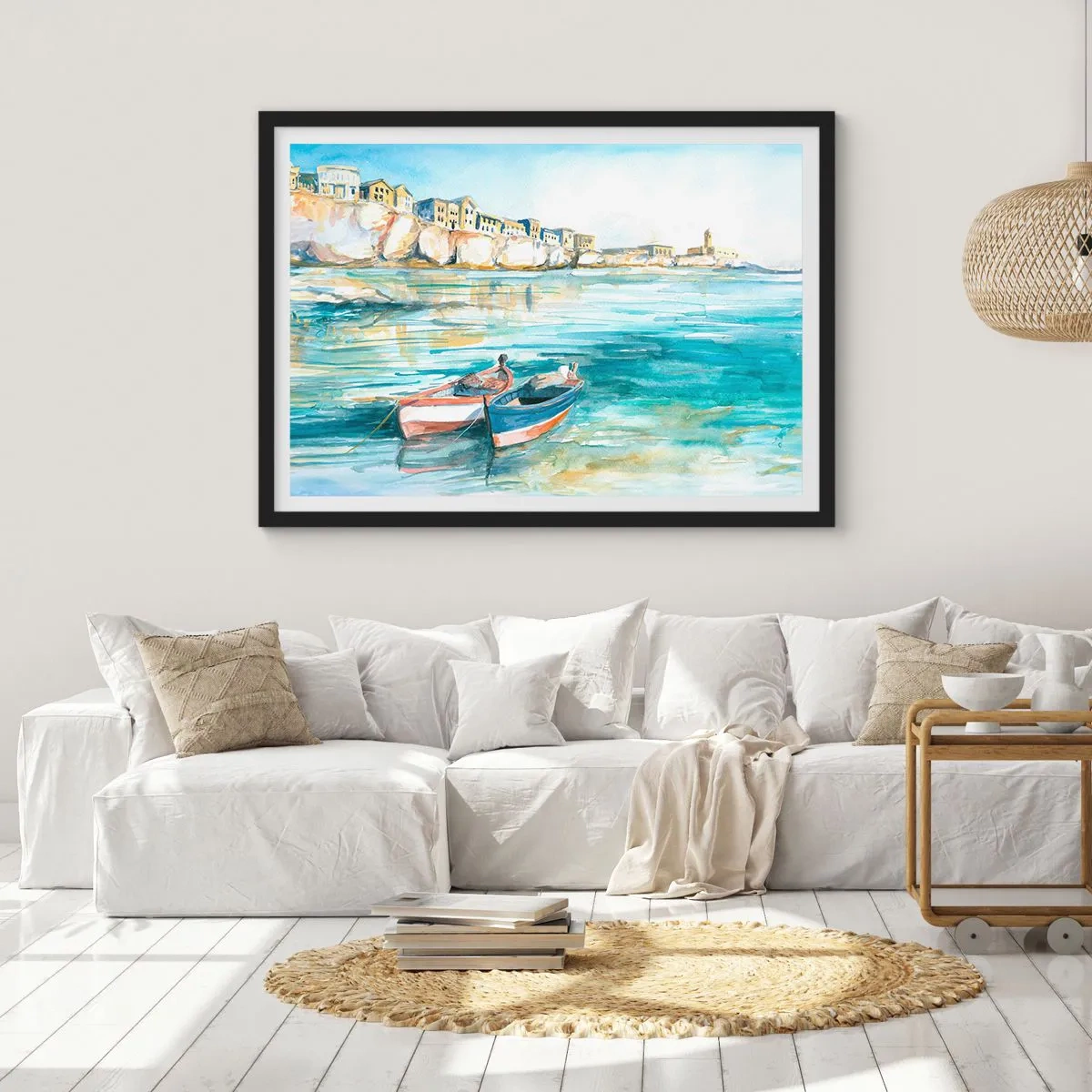 Affisch i svart ram - Landskap i azurblått - 70x50 cm