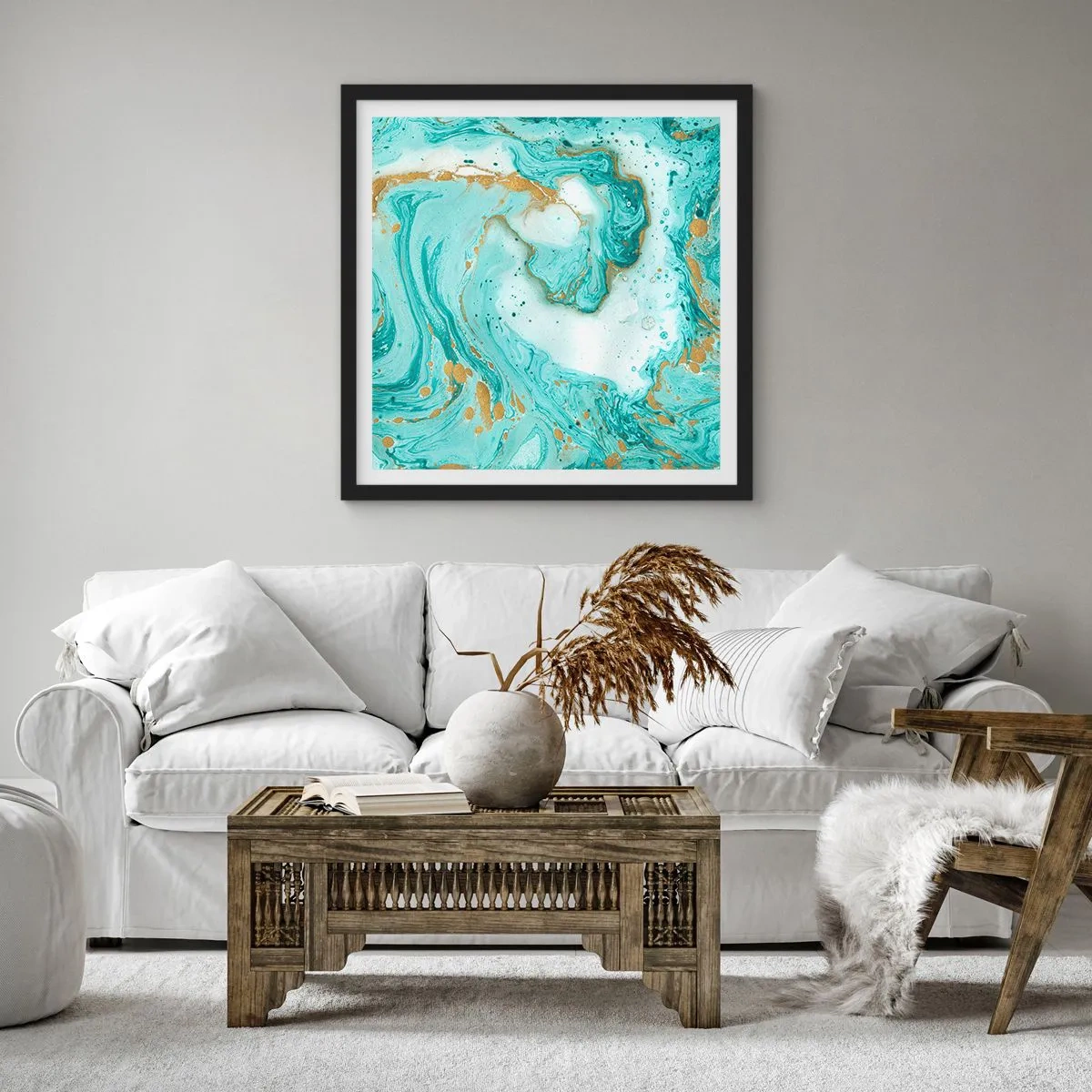 Affisch i svart ram - Under stora vågen från Edo-tiden - 60x60 cm