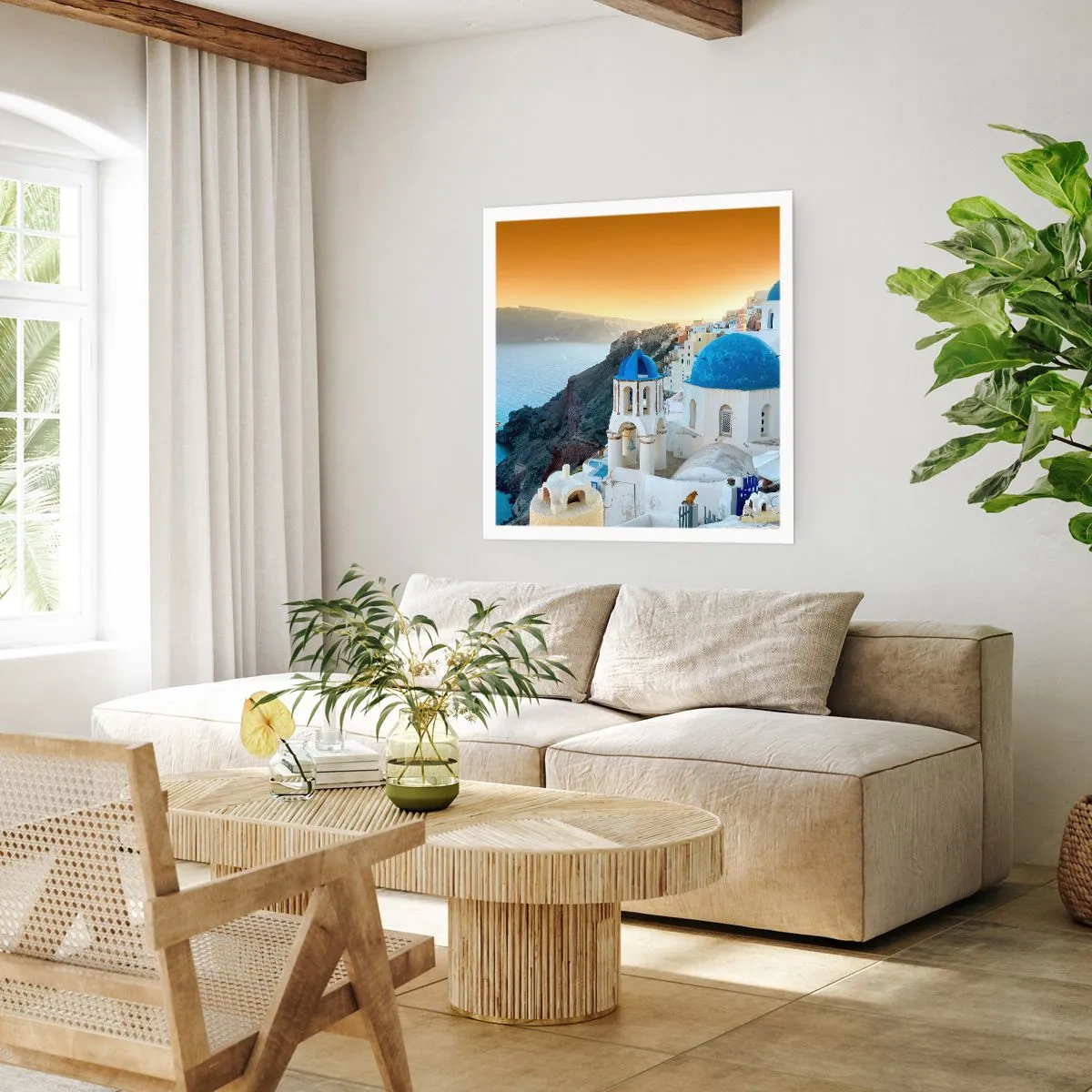 Affisch - Santorini - inbäddat i berg - 60x60 cm