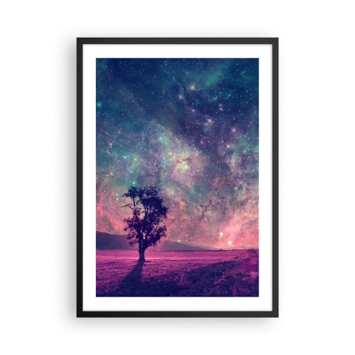 Affisch i svart ram - Ett träd mot bakgrund av en stjärnklar himmel i färgglada nyanser - 50x70cm - Under magisk himmel - Modern väggdekoration för vardagsrum och sovrum ARTTOR