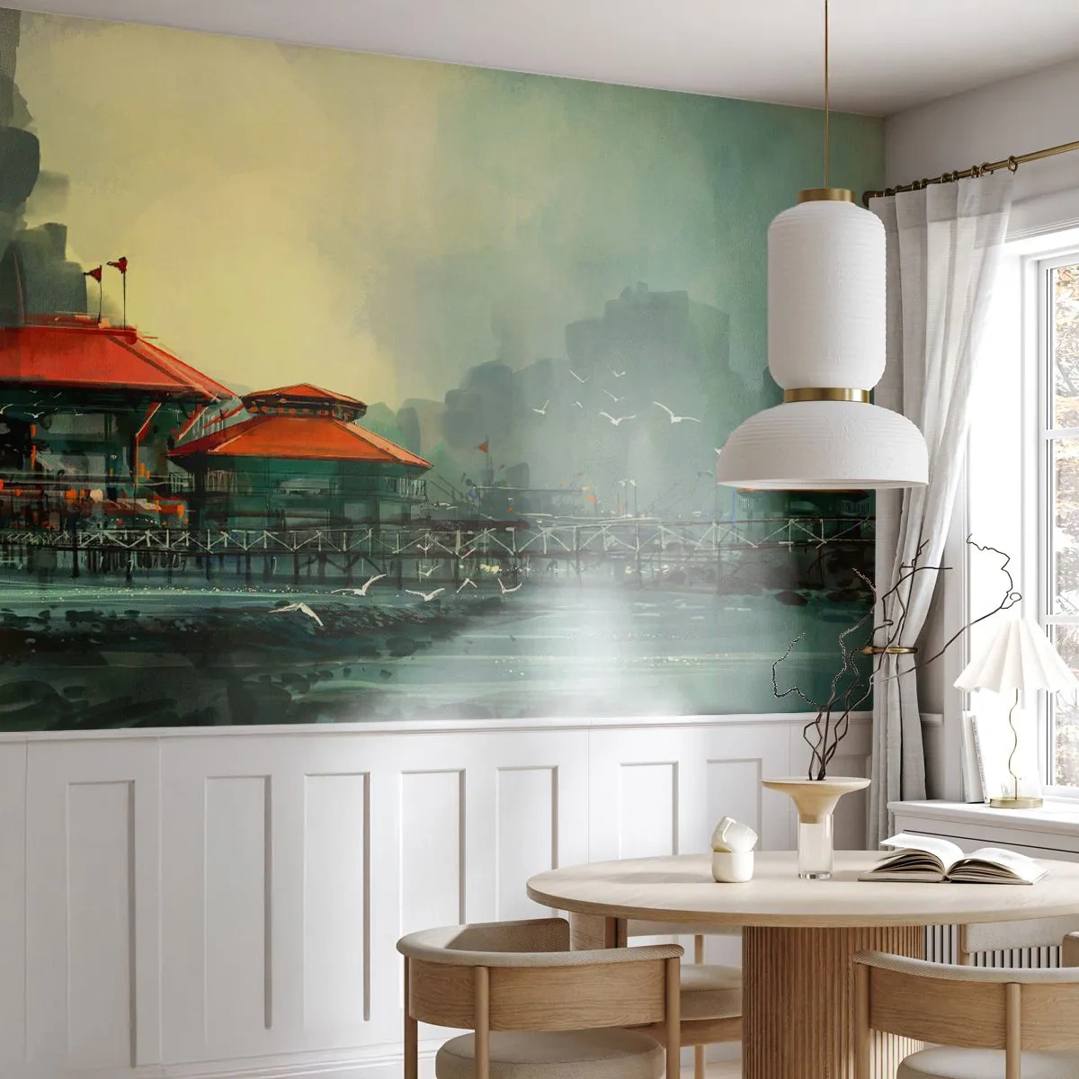 Fototapet Premium Sand - Duggig dag i hamnen - Hamnstad, Arkitektur, Hav - 100x70 cm