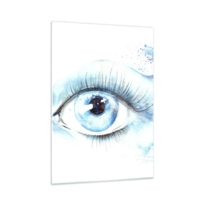 Glastavla - Bild på glas - Doppa sig i den blåa blicken - 50x70 cm