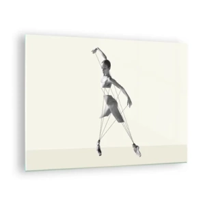 Glastavla - Bild på glas - Svartvit silhuett av en ballerina med ett geometriskt linjemotiv - 70x50cm - I världens teater - Modern väggdekoration för vardagsrum och sovrum ARTTOR