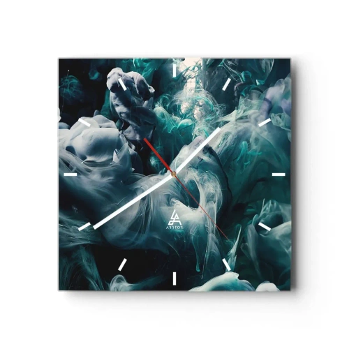 Väggklocka - Klocka på glas - Färg i rörelse - 40x40 cm