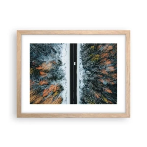 Affisch i ram av ljusek - Genom vinterskogen - 40x30 cm