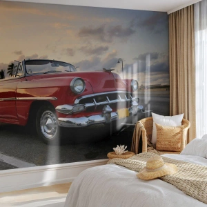 Självhäftande Fototapet Deluxe Sticker - Tropikens röda glöd - Bil, Bil, Årgång - 350x256 cm