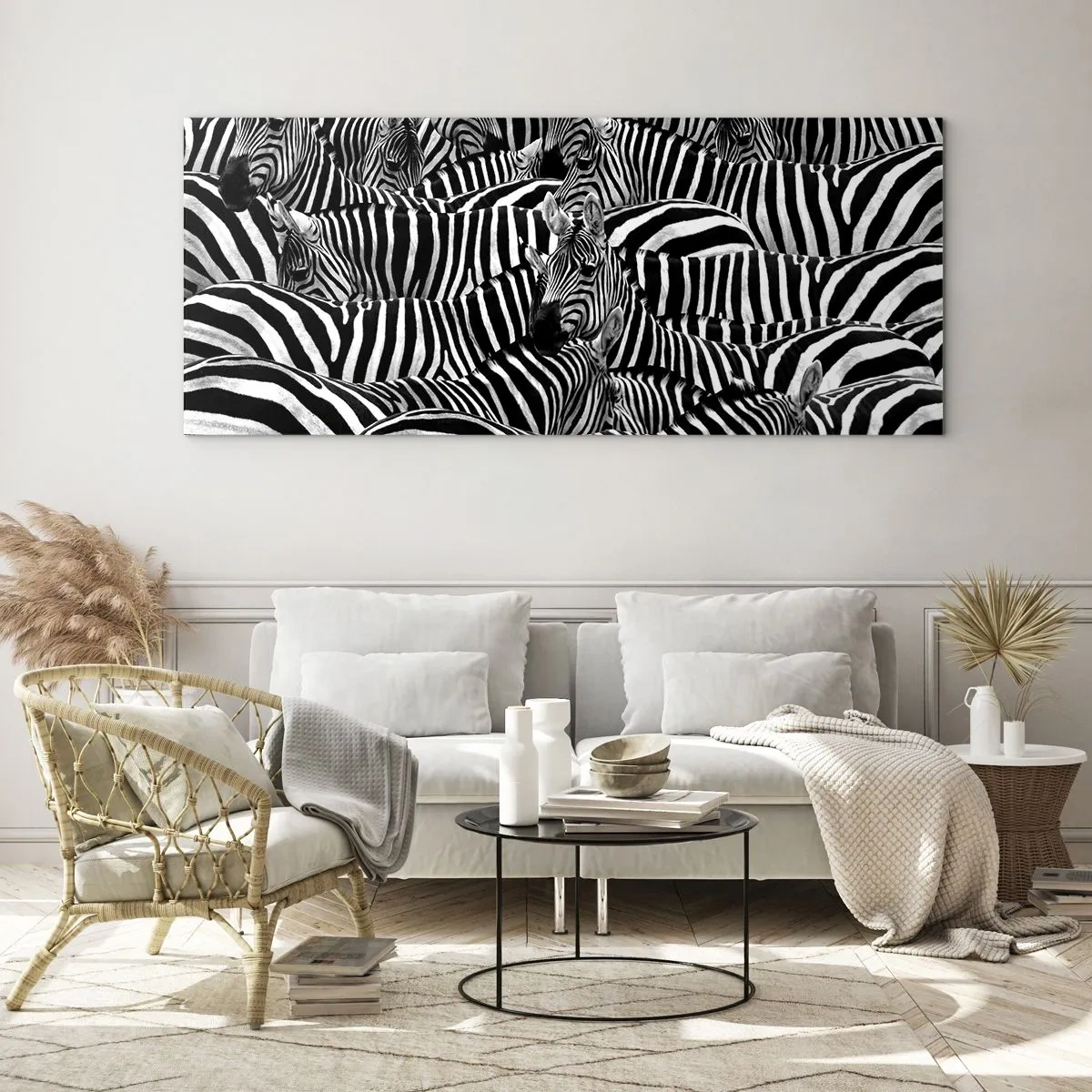 Glastavla - Bild på glas - Randig grupporträtt - 120x50 cm