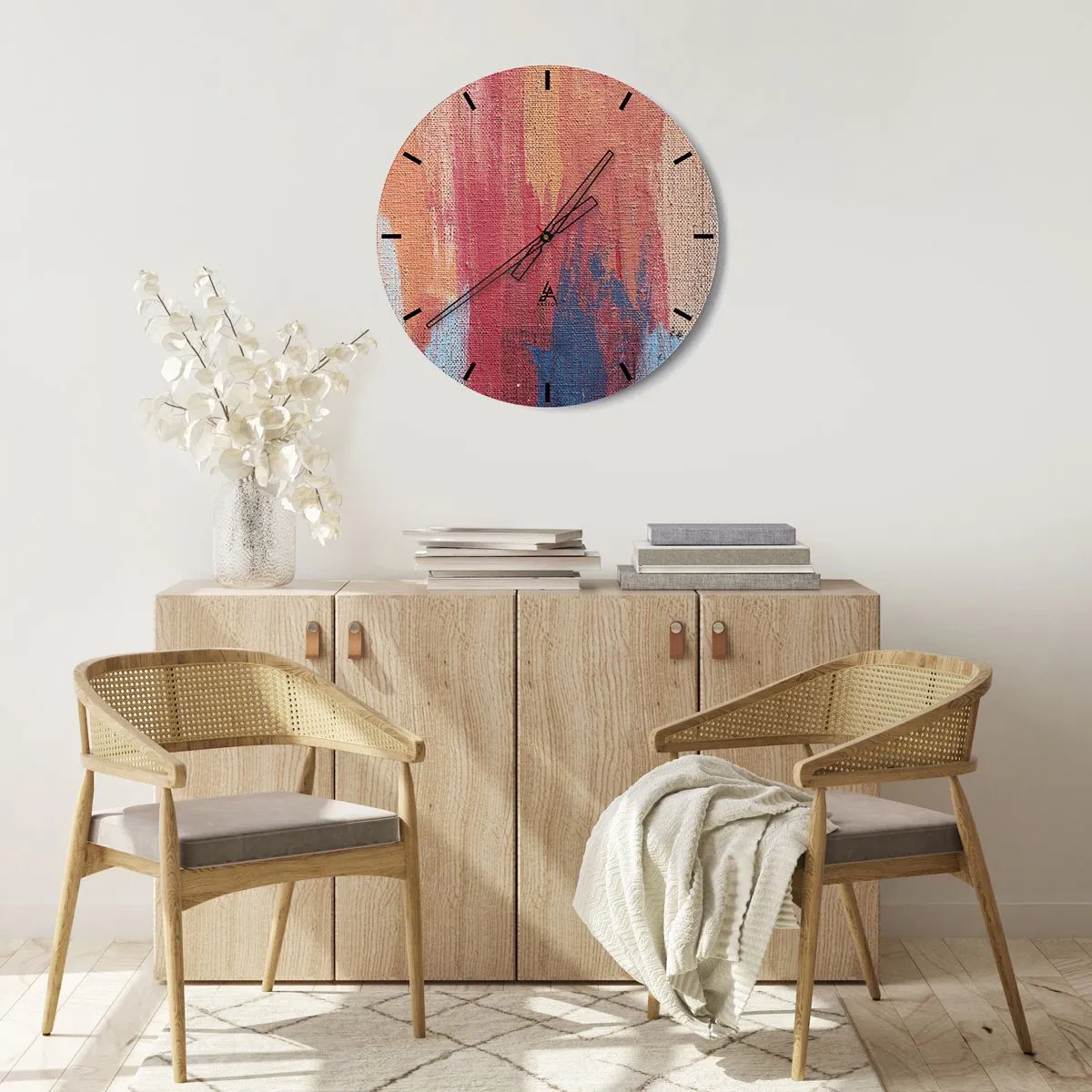 Väggklocka - Klocka på glas - Färgglada penseldrag av färg på dukens textur - 30x30cm - Rinnande regnbåge - Modern väggdekoration för vardagsrum, kök och sovrum ARTTOR