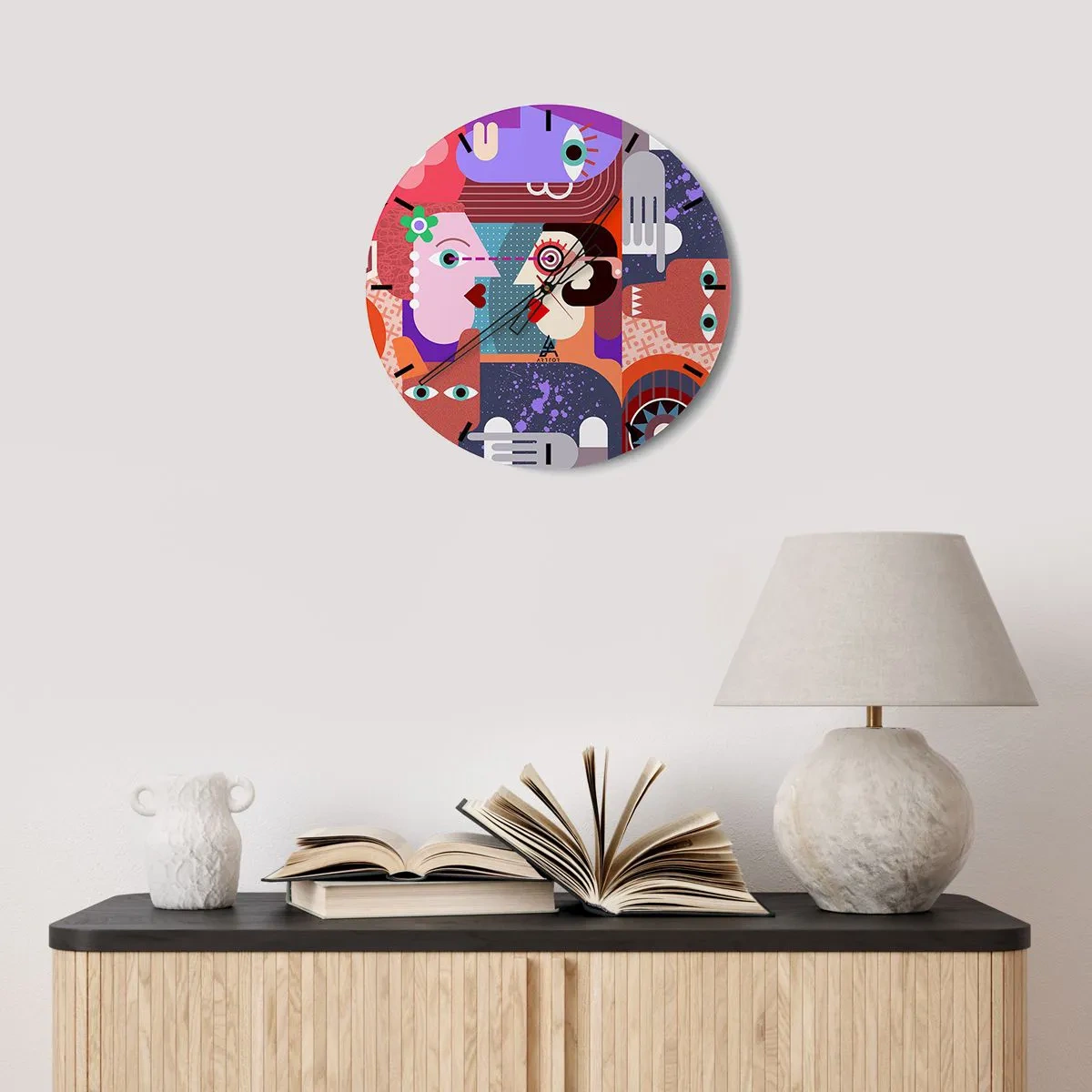 Väggklocka - Klocka på glas - Öga mot öga - 40x40 cm