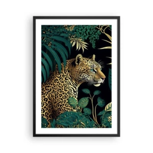 Affisch i svart ram - Gyllene leopard i den tropiska djungeln - 50x70cm - Värden i djungeln - Modern väggdekoration för vardagsrum och sovrum ARTTOR