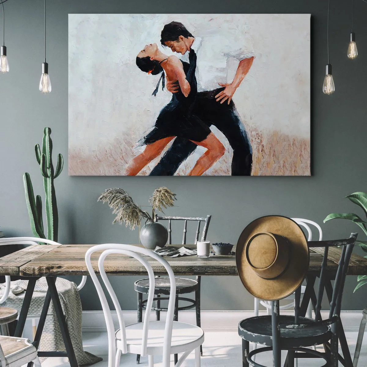 Canvastavla - Bild på duk - Ett par som dansar i en elegant, sensuell bild - 70x50cm - Mina drömmars tango - Modern väggdekoration för vardagsrum och sovrum ARTTOR