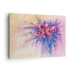 Canvastavla - Bild på duk - En bukett rosor i pastellfärger - 70x50cm - Rosfontän - Modern väggdekoration för vardagsrum och sovrum ARTTOR