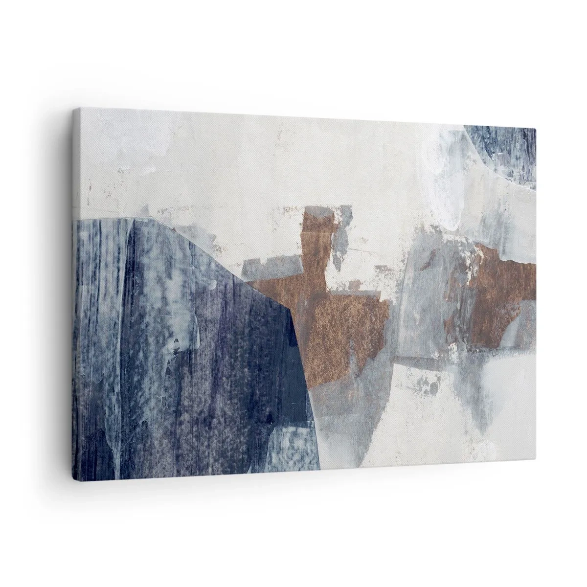 Canvastavla - Bild på duk - Abstrakta former i nyanser av blått och brunt - 70x50cm - Blåbruna former - Modern väggdekoration för vardagsrum och sovrum ARTTOR