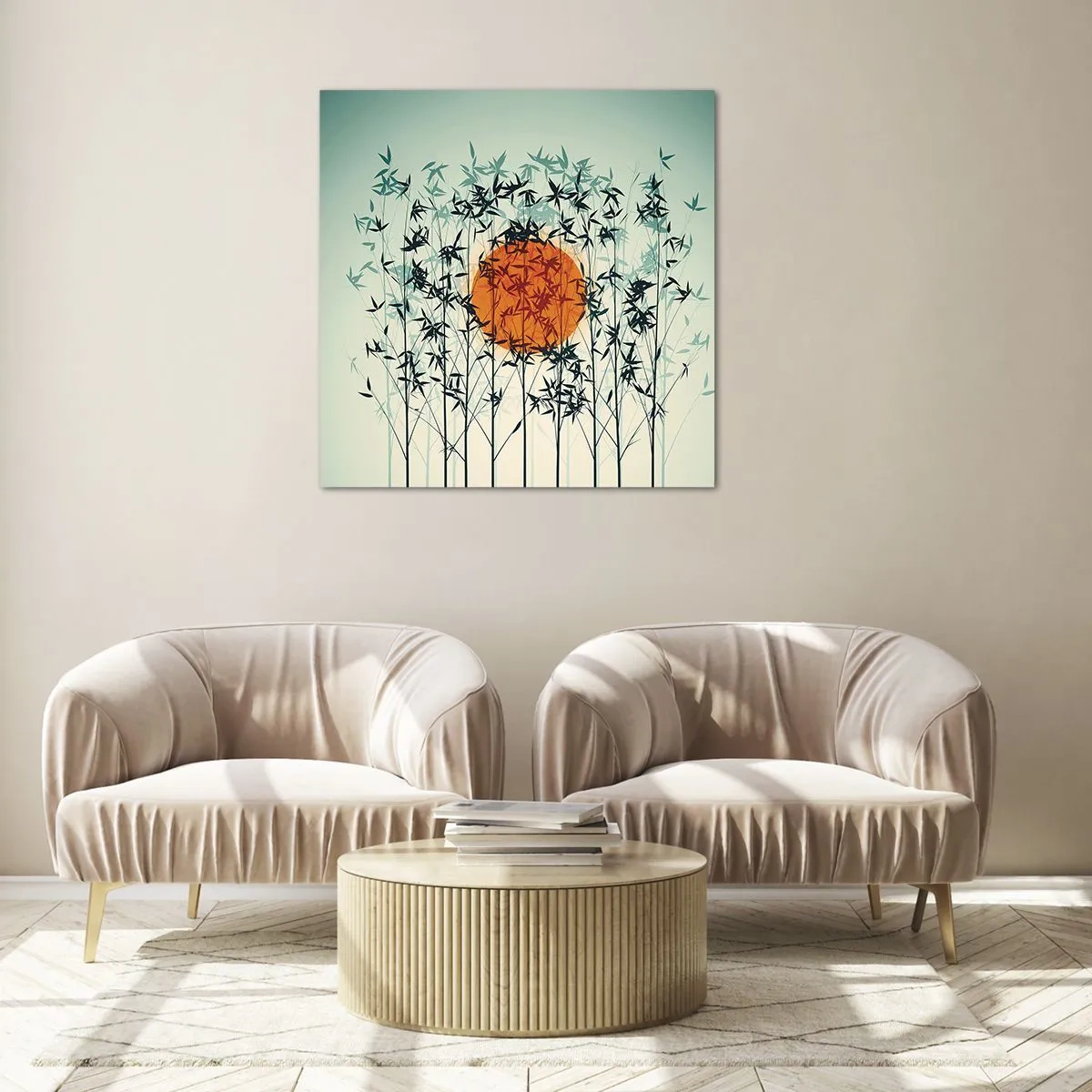 Glastavla - Bild på glas - Japansk sol - 70x70 cm