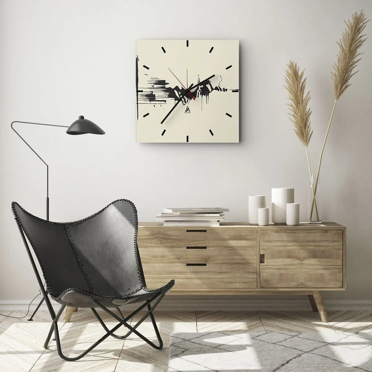 Väggklocka - Klocka på glas - Skyndsam abstraktion - 40x40 cm