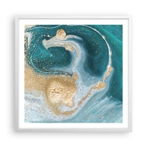 Affisch i vit ram - Guld- och turkosvirvel - 60x60 cm