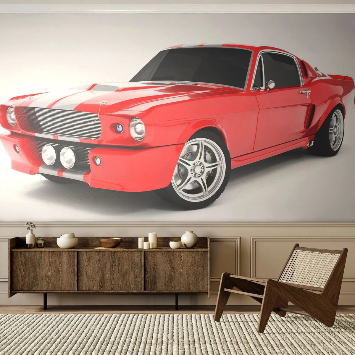 Självhäftande Fototapet Deluxe Sticker - Mustang snabb som vinden - Bil, Veteranbil, Mustang bil 1967 - 250x175 cm