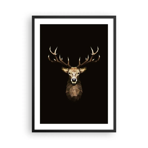 Affisch i svart ram - Geometrisk bild av en hjort på svart bakgrund - 50x70cm - Kubistisk hjort - Modern väggdekoration för vardagsrum och sovrum ARTTOR