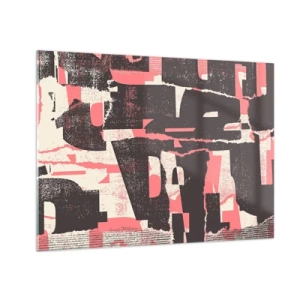 Glastavla - Bild på glas - Modern abstraktion i svart, rött och beige - 70x50cm - Allt liv och rörelse - Modern väggdekoration för vardagsrum och sovrum ARTTOR